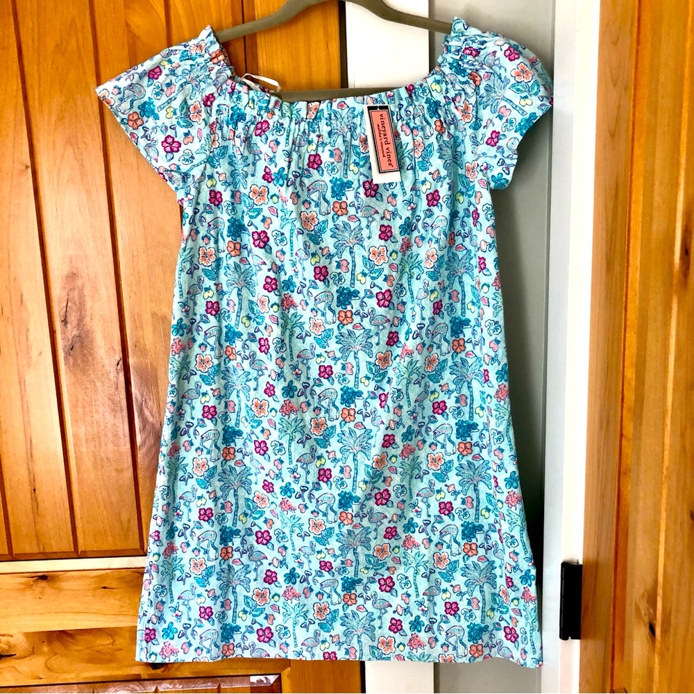 NWT Vineyard Vines Floral Flamingos off shoulder mini dress
